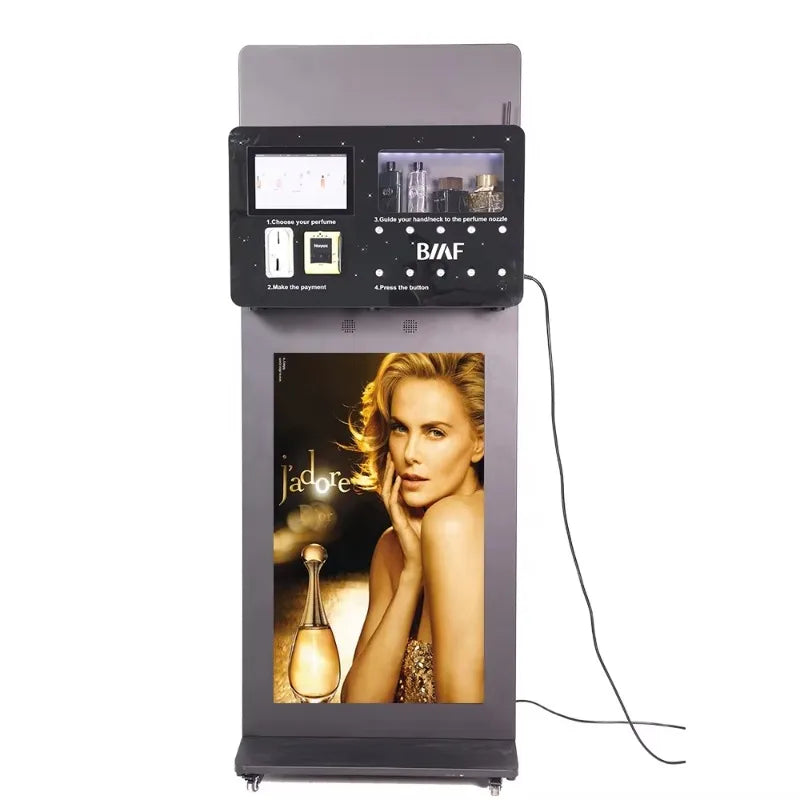 Customized USA 43 Inch Touch Screen Automatic Refillable Fragrance Vending Machine Base Stand LED Lights