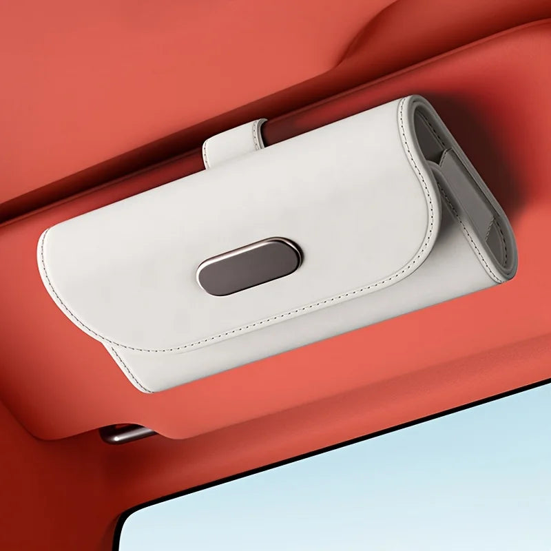 Lcars Car Sun Visor Glasses Case, Universal Pu Leather Glasses Holder Storage Box, Magnetic Closure Design, Suitable for Cars and Vehicles - Fits Most Car Models, Easy to Install
