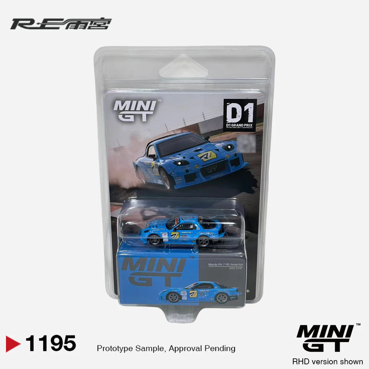 MiniGT 1:64 Mazda RX-7 RE-Amemiya 2025 D1GP Drift Diecast Car MGT01195 Light Blue Full Sponsor Livery RHD Drift Model in Stock