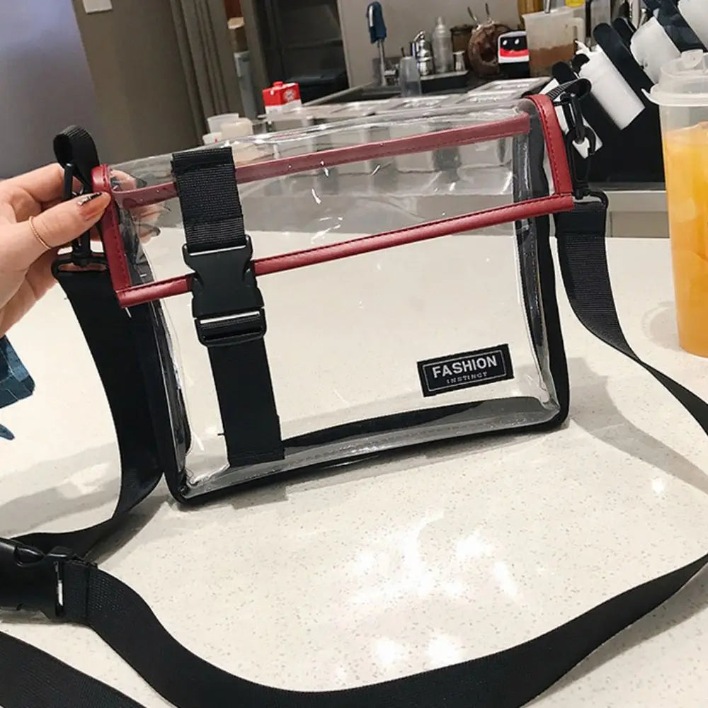 Square PVC Messenger Bag Large Capacity Button Transparent Crossbody Bag with Removable Strap Waterproof Casual Shoulder Bag