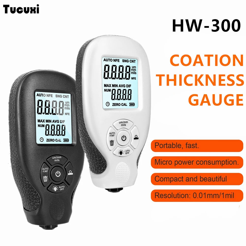 HW-300 Coation Thickness Gauge 0-2000UM Car Paint Film Thickness Tester Car Coating Measuring Tools Automotive Paint DFT Meter