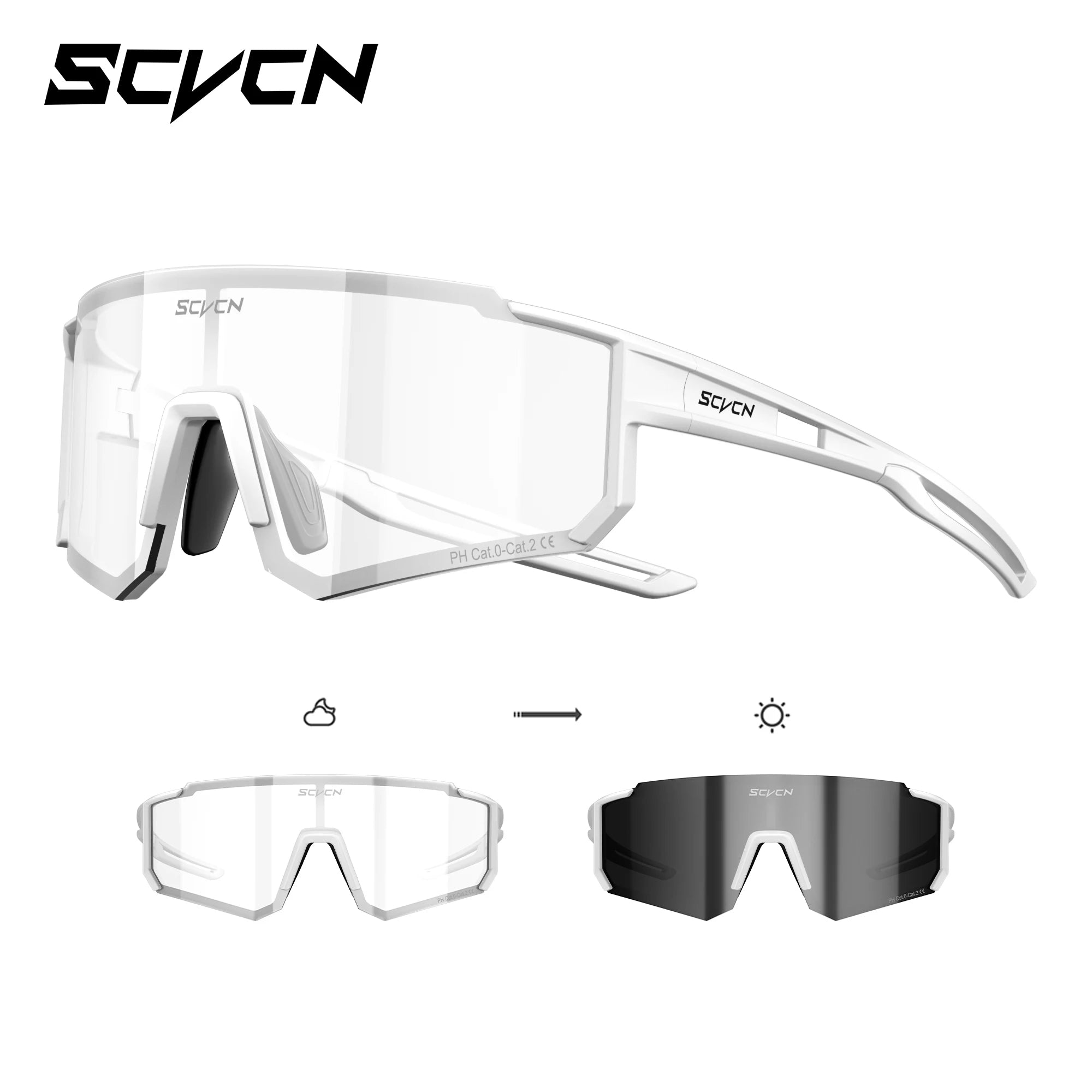 SCVCN UV400 HD Photochromic Hiking Glasses Sports Sunglasses Outdoor Road Fashion Cycling Glasses Windproof MTB Bike Sunglasses