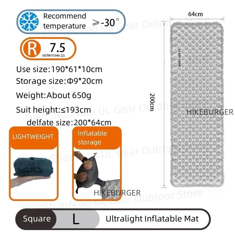 Light Tour R Value 7.5 Camping Inflatable Mattress Outdoor Portable Sleeping Pad Ultralight Hiking Single People Mat R4.2/R3.5