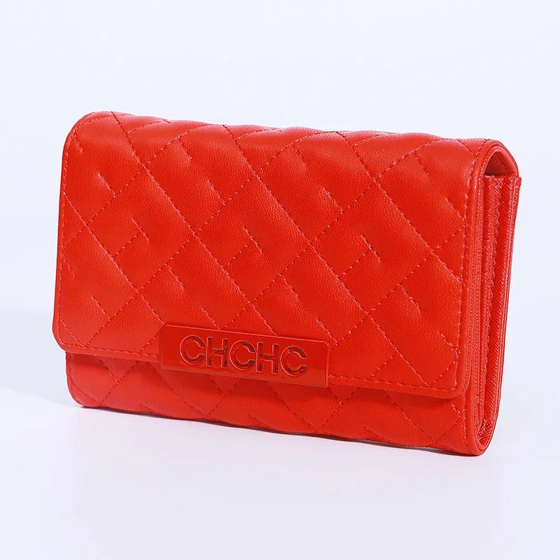 CH Quilted Leather Effect Flap Purse Fashionable Compact Wallet For Women Daily Commute Travel And Everyday Storage Needs