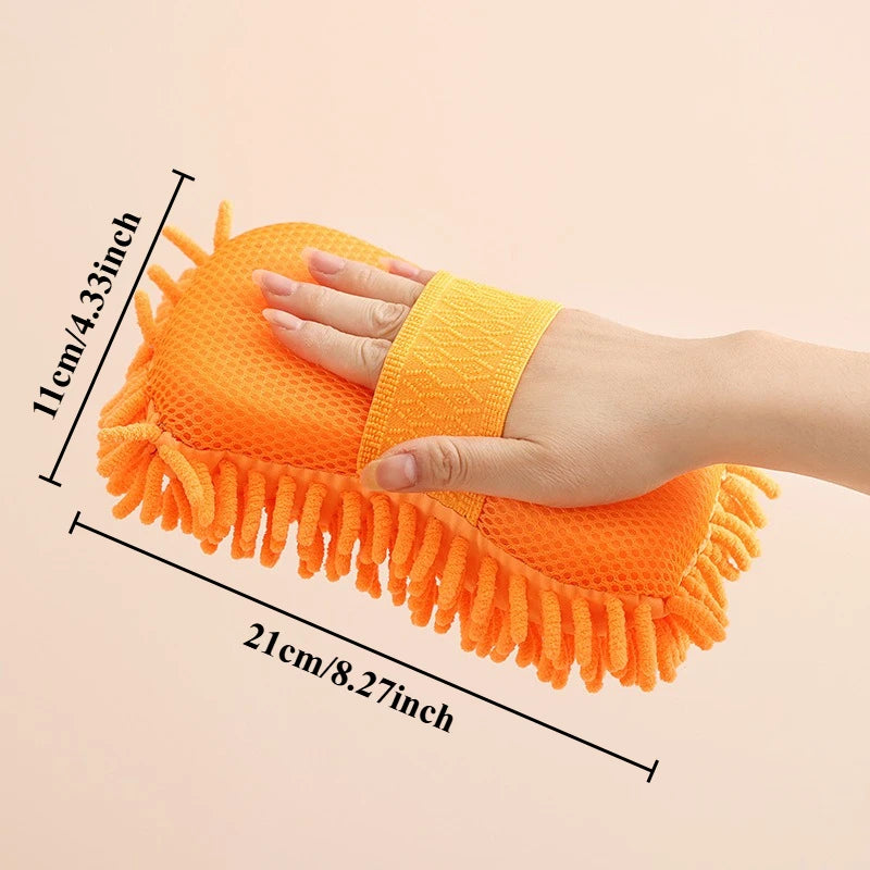 1x Microfiber Chenille Car Wash Sponge and Scrubbing Pad - Scratch-Free Cleaning Tool for Auto Detailing