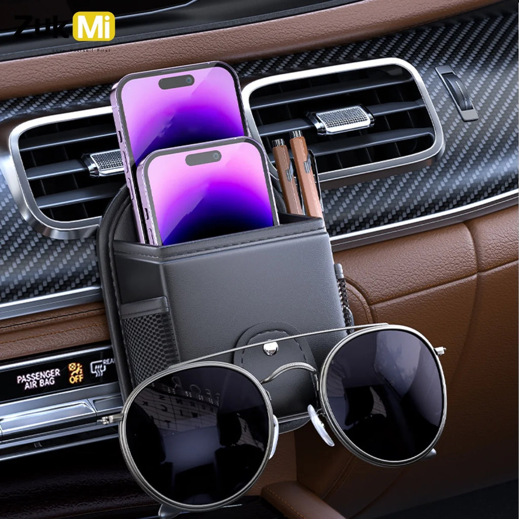 Health Gear Car Air Vent Storage Holder, Car Vent Organizer, PU Leather Vent Storage Bag with Hook, Pocket Car Air Vent Outlet O