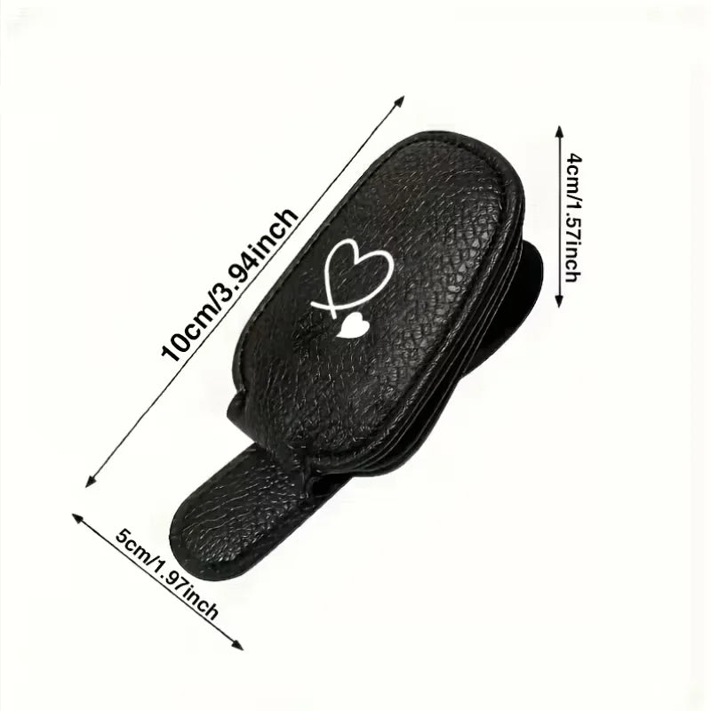 Cute Heart Car Sunglasses Clip, PU Leather Auto Sun Visor Glasses Holder, Universal Car Interior Storage Accessory