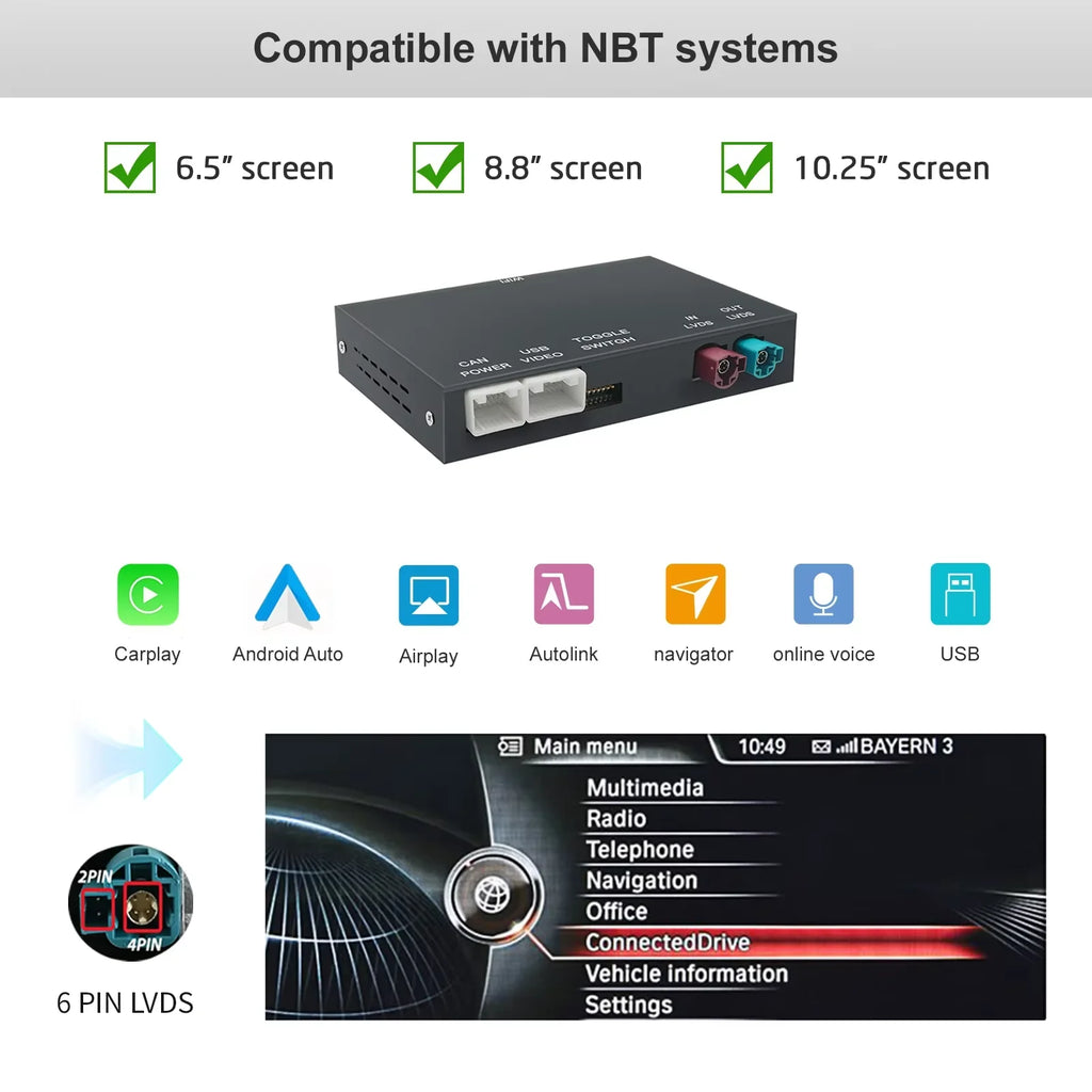 Wireless CarPlay Android Auto for BMW X6 E71 X5 E70 F15 EVO BNT CIC System with AirPlay Functions Support Reversing camera