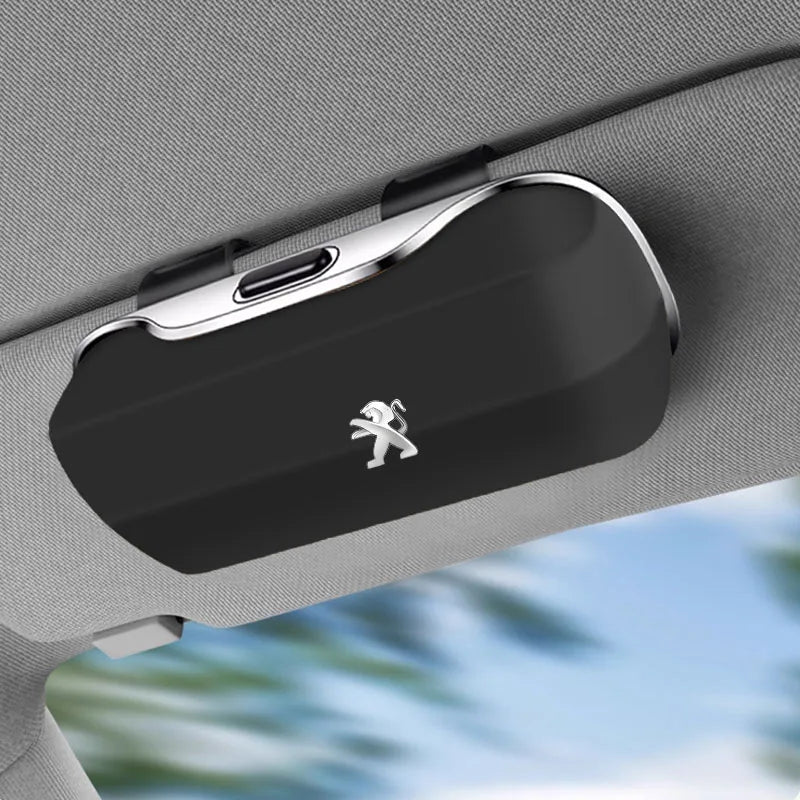 For Peugeot Car Sunglasses Holder, ABS Visor Glasses Case Clip Carbon Fiber Texture Car Sun Visor Glasses Box Storage