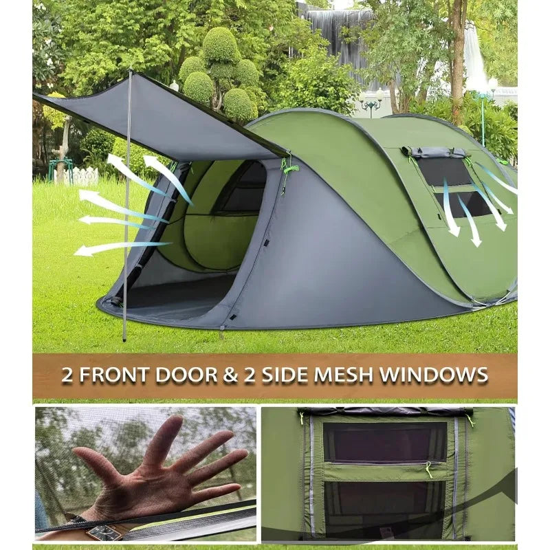 Multi-Person Easy Pop-Up Tent for Big Families Portable One Bedroom Structure for Outdoor Camping for 2/3/4/5/6 People