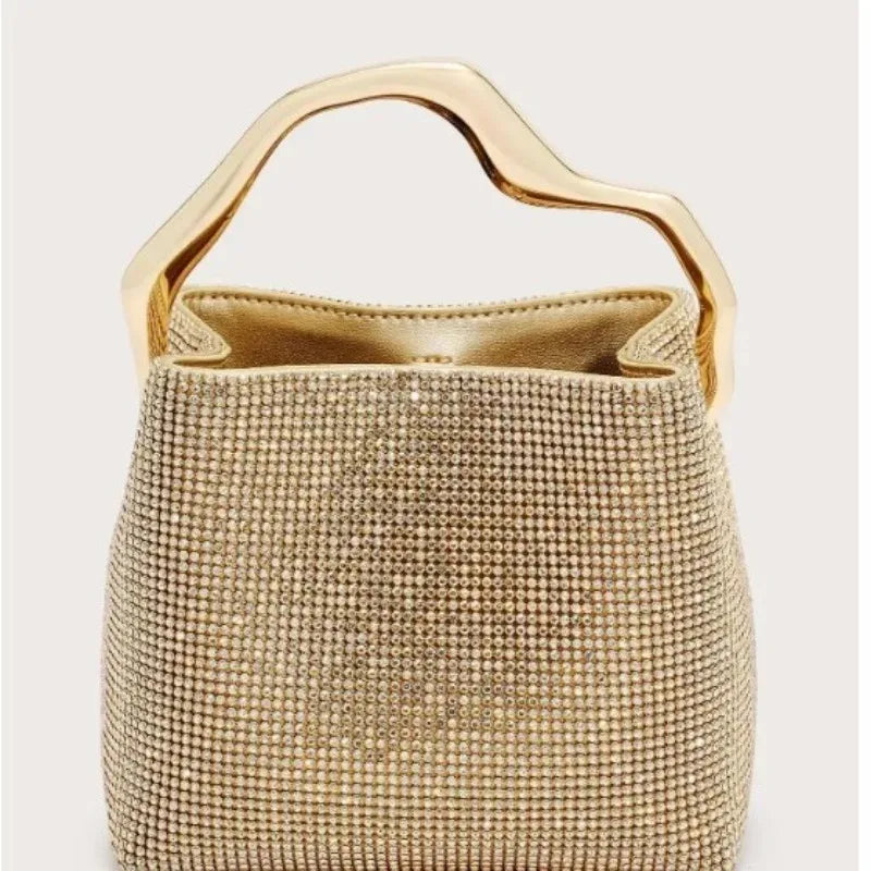 Luxury Satin Bucket Bag Women's Handbag Crystal Shiny Rhinestone Diamond Evening Bag Wedding Party Clutch Purse Crossbody Bag