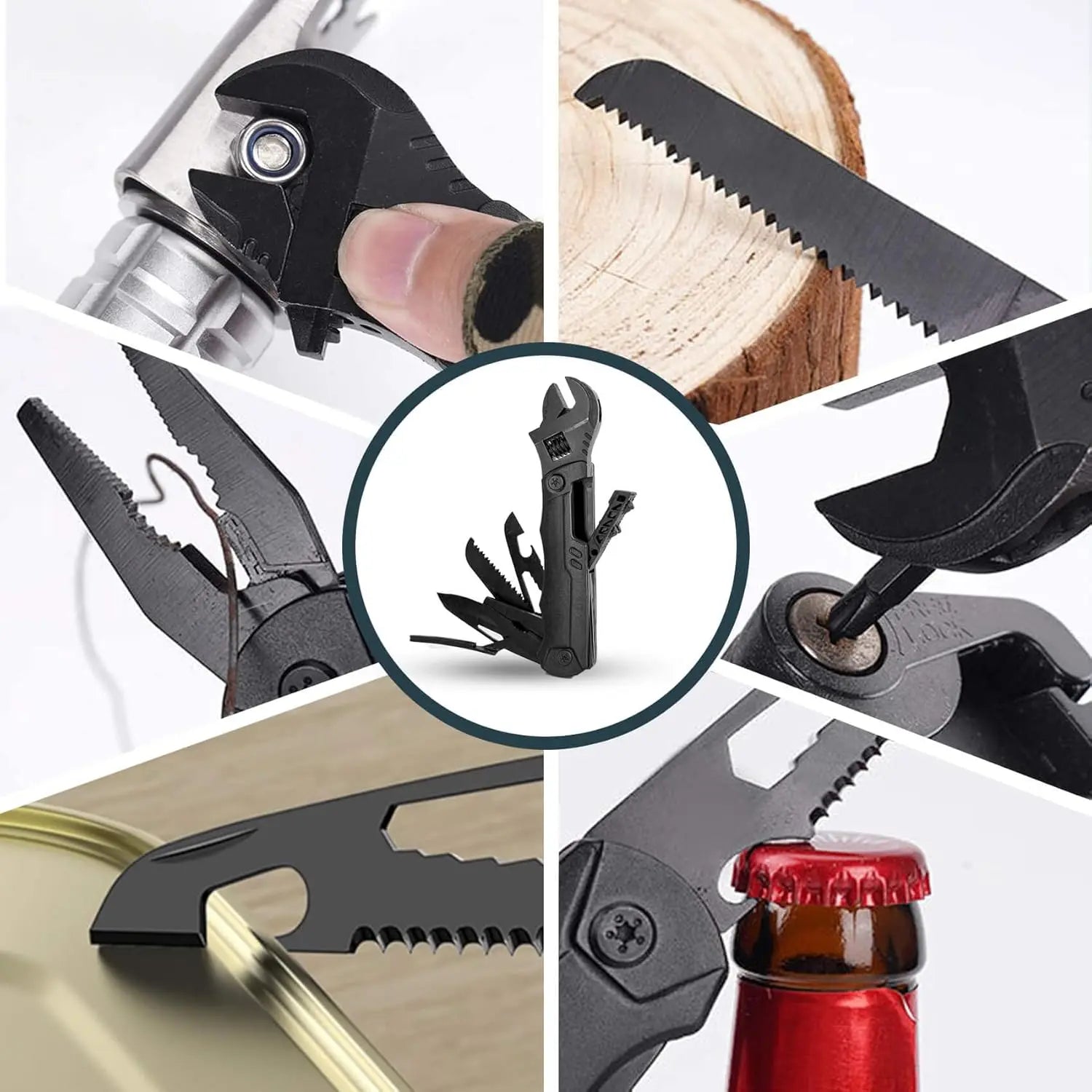 Hanboost Multitool Wrench 19 In 1 Multipurpose Camping Gear Pocket Size Adjustable Wrench with Pliers, Wire Cutter, Cutting Saw,