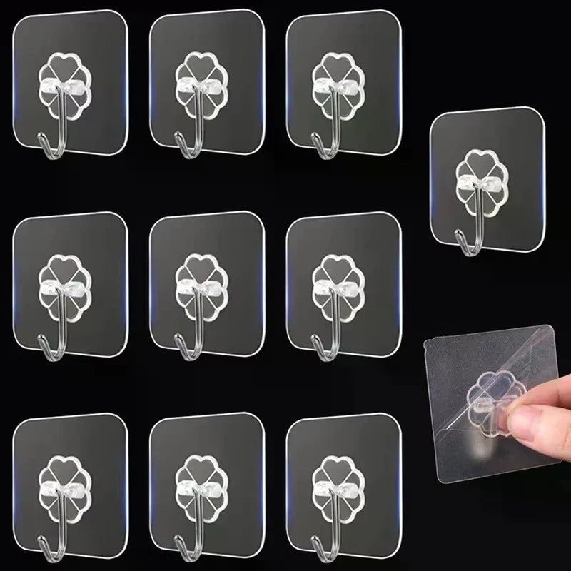 5/10/15/20/25/30Pcs Clear Adhesive Hooks – Holds 33 lbs, Waterproof No-Drill Hooks for Home, Bath & Kitchen