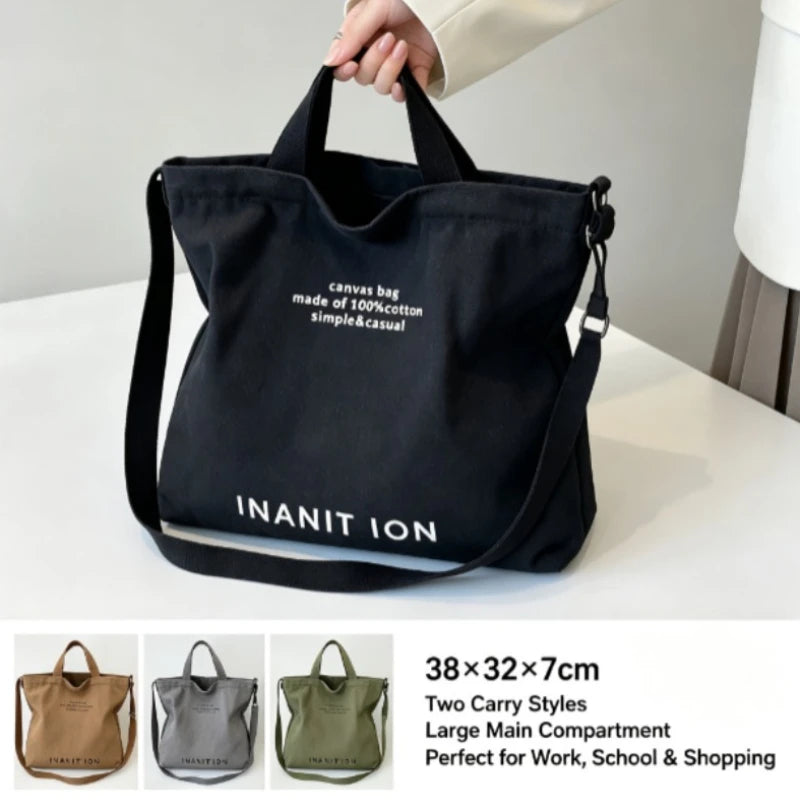 Japanese Style Large Capacity Canvas Tote Bag, Vintage Handheld Crossbody Shoulder Backpack for Students Office Workers