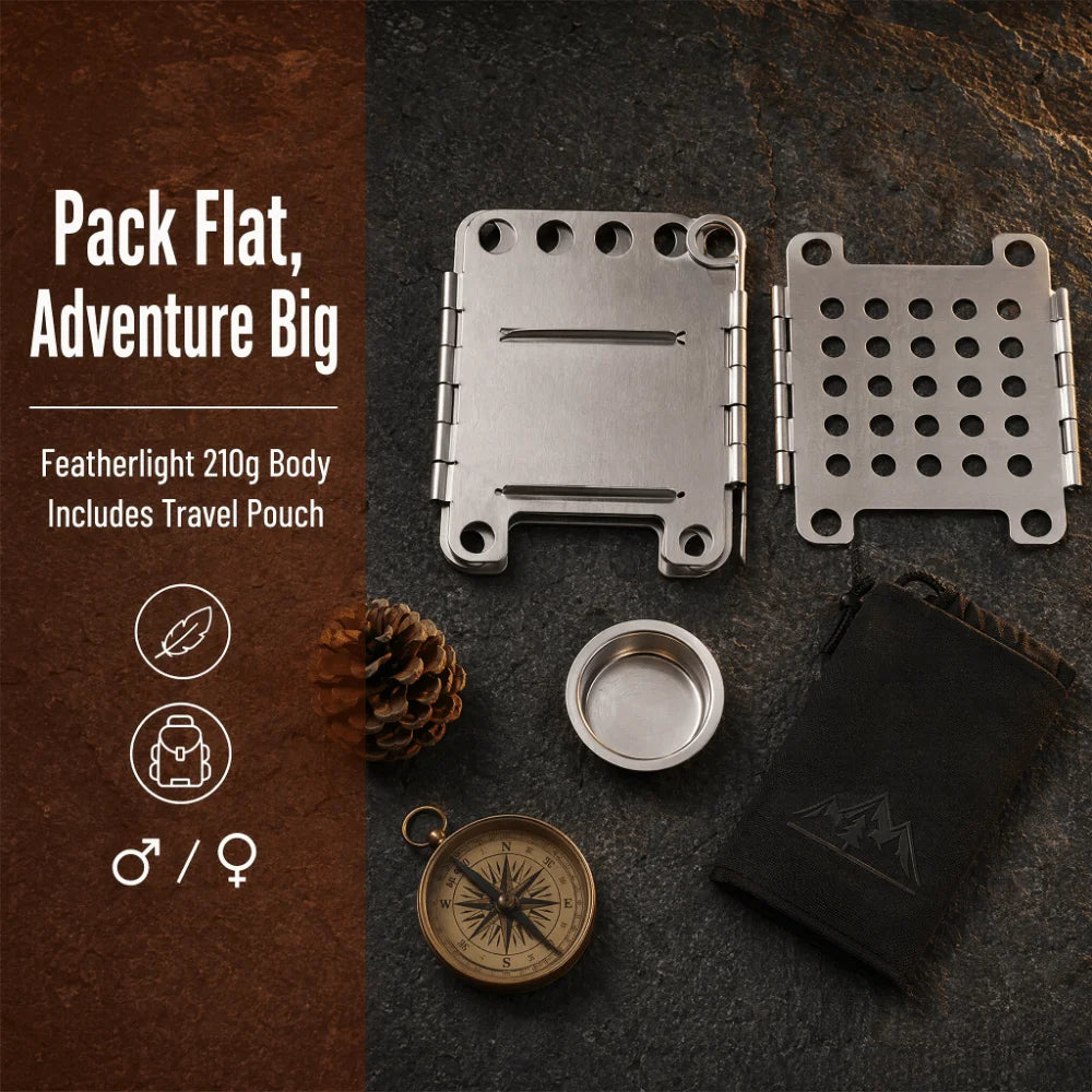Lightweight Stainless Steel Camping Stove Ventilation Holes Foldable Detachable Wood Burning Stove Compact Portable Fire Pit BBQ
