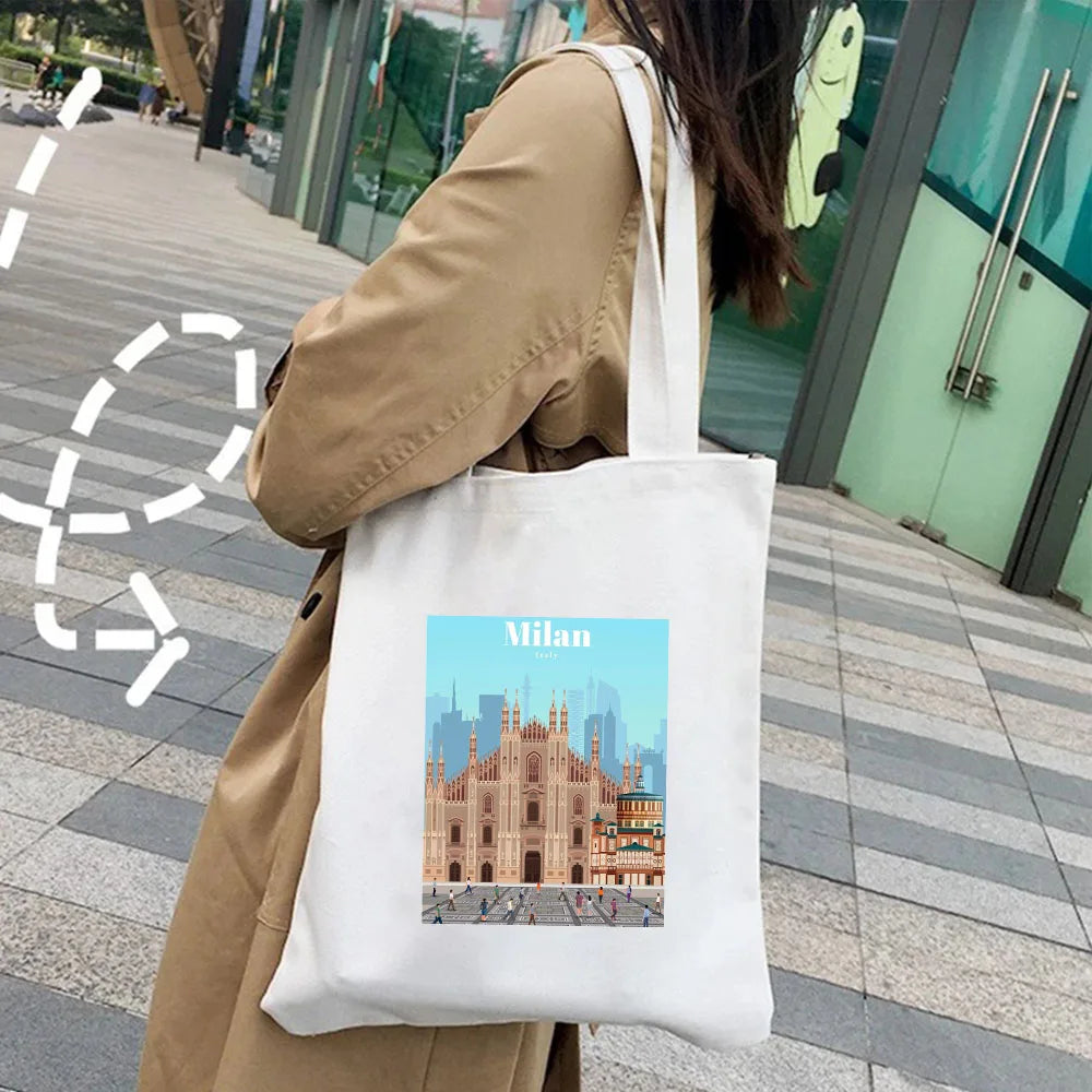 Kyiv Ukraine Milan Rio De Janeiro San Diego Santorini Greece Sydney Tokyo Women Canvas Shoulder Cotton Tote Bag Shopping Handbag