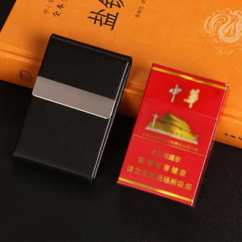 Slim Metal Cigarette Case for 7 King cigarettes Size | veneer LeatherWrap&stainless SteellFlip Top & Portable Premium Gift Box