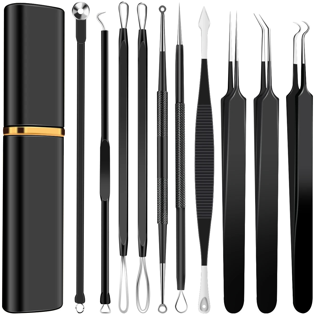 10pcs Pimple Popper Tool Kit Stainless Steel Blackhead Remover Tool Comedones Extractor for Forehead Facial Nose Removing Zit