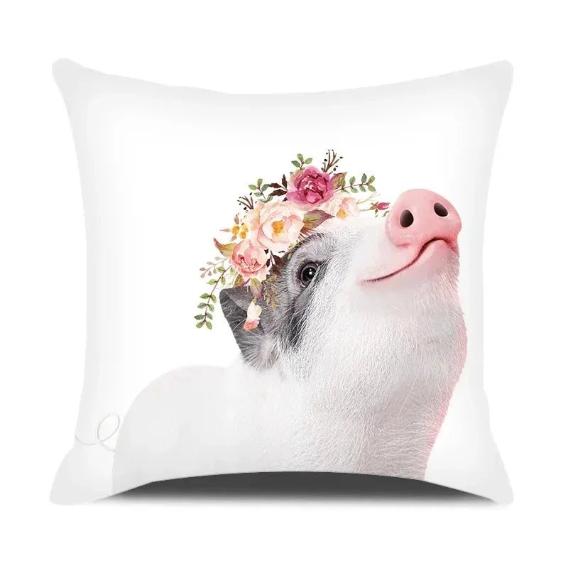 Adorable Pets With Flower Double-sided Printed pillow cover Short plush Suitable living rooms bedrooms sofas throw cushion cover