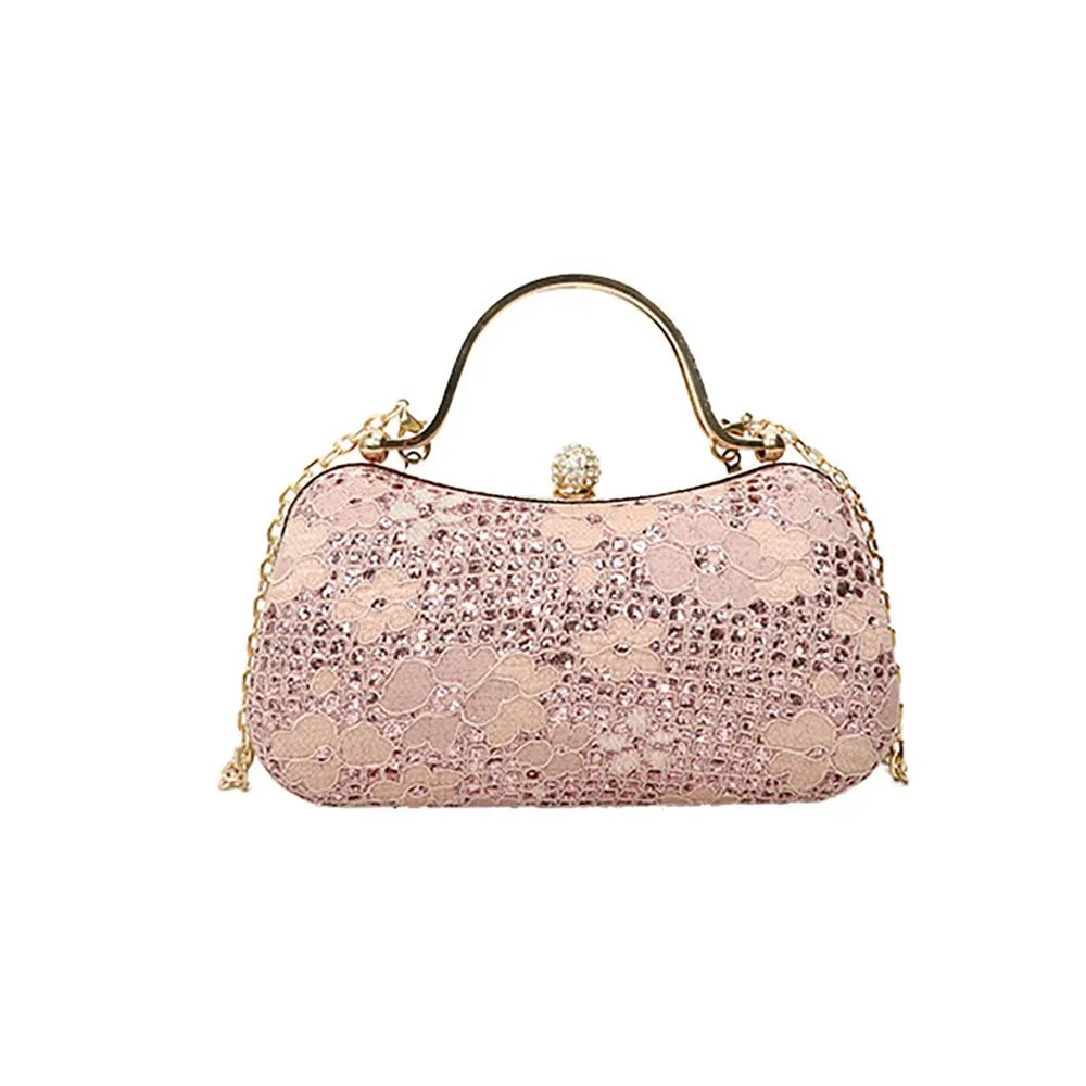 Casual Luxury Evening Banquet Bag Rhinestone Flower Ladies Clutch Bag Phone Pouch Shiny Chain Crossbody Bag Wedding