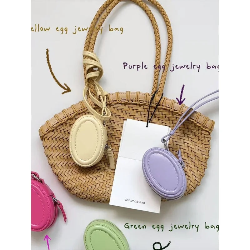Round box jewelry bag, niche design, versatile crossbody baginsNeck-hanging decorative waist bag, lipstick key bag, earphone bag