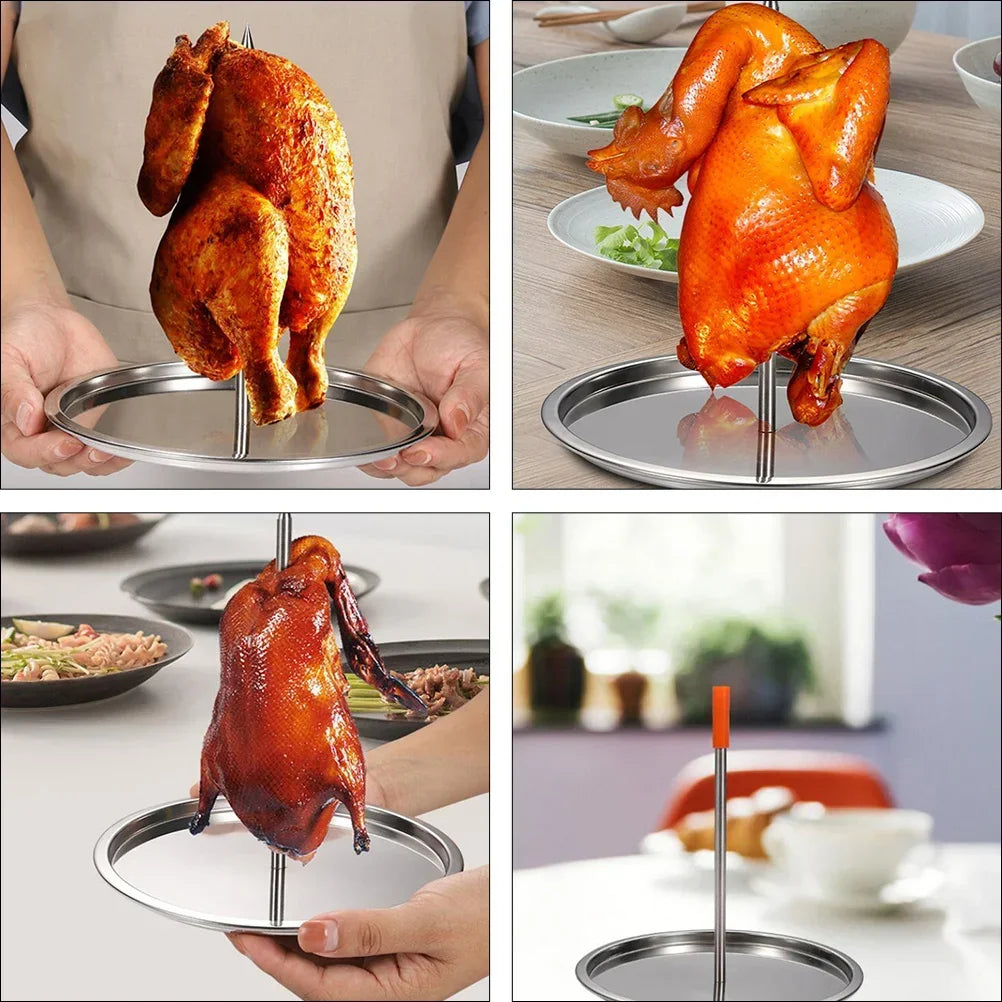 Stainless Steel Vertical Skewer Stand for Roasting Meat Steak Whole Chicken Tacos Al Pastor Shawarma Kebabs
