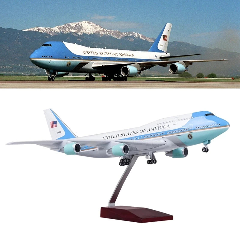 Resin 46cm Air Force One Boeing 747 Plane Model Airplane Model Aircraft Model 1/160 Scale Diecast Toy Airplanes Planes W Light