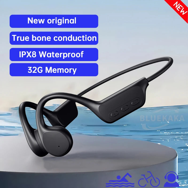 2025 Bone Conduction Wireless Headphones IPX8 Waterproof Swimming Headset 32GB MP3 Player BT5.4 With Mic Music  Sports Earphone