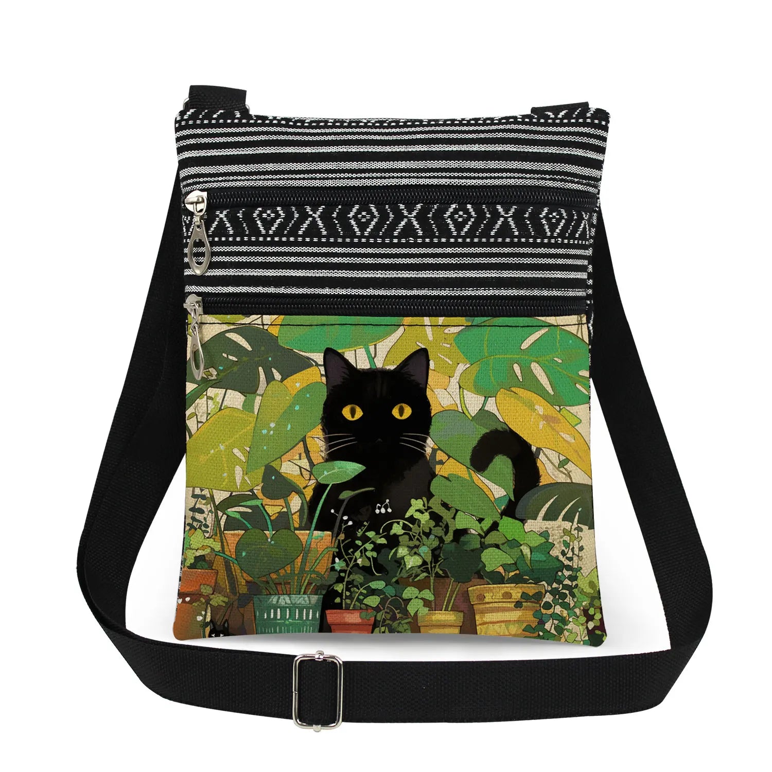 Cute Cartoon Black Cat Print Crossbody Bags Shoulder Bags For Women Daily Travel Portable Small Messenger Bags Catkeeper Gift