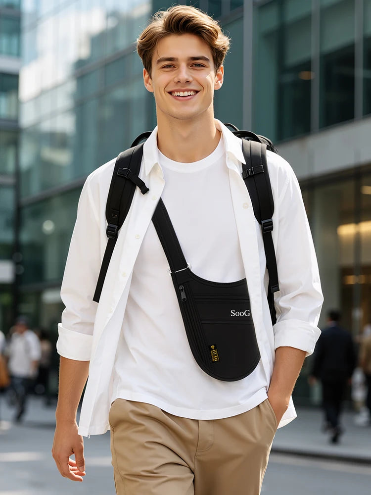 SooGree RFID Blocking Anti-theft Underarm Travel Pouch Hidden Security Shoulder Bag Passport Card Phone Holder Wallet Men Women