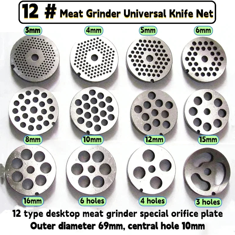 12 # Electric Meat Grinder Orifice Plate Blade Accessories, Stainless Steel Orifice Plate Grate Discharge Plate Round Knife
