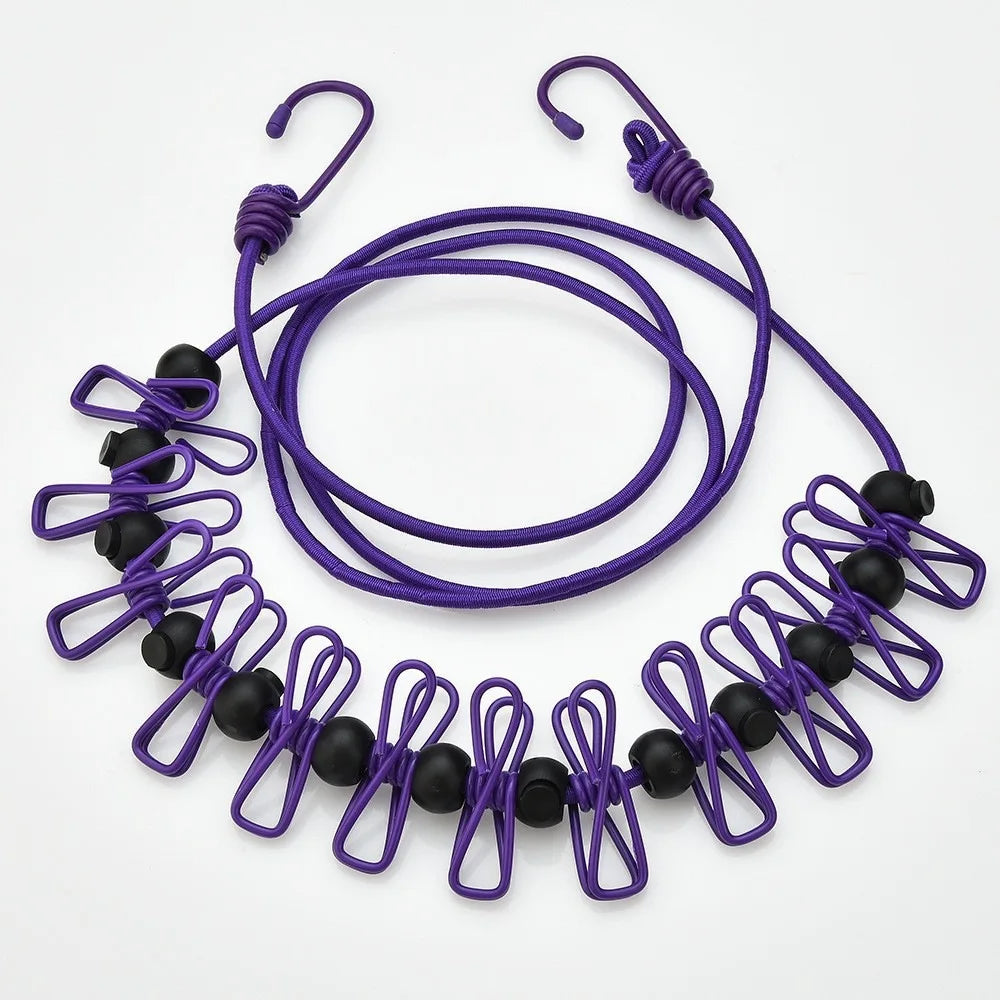 Portable Travel Clothesline Adjustable Camping Laundry Line Indoor Outdoor Hotel Drying Hanging Rope That Tightens with a Pull