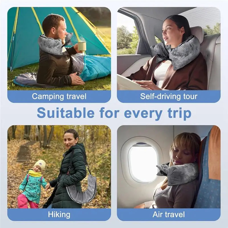 ABFU-2Pack Stuffable Travel Pillow For Extra Luggage, Velvet Travel Neck Pillow With Adjustable Neck Size, Fits About Travel