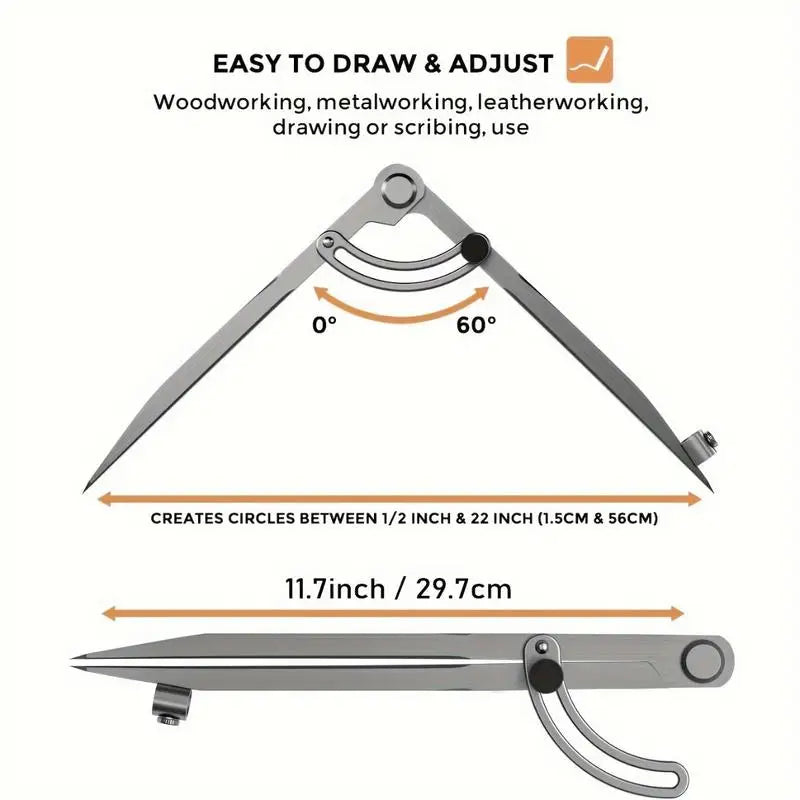 1Pc Multi-specification 12 Inch Woodworking Drawing Compass Precision Metal Adjustable Layout Tool for Carpentry Crafting