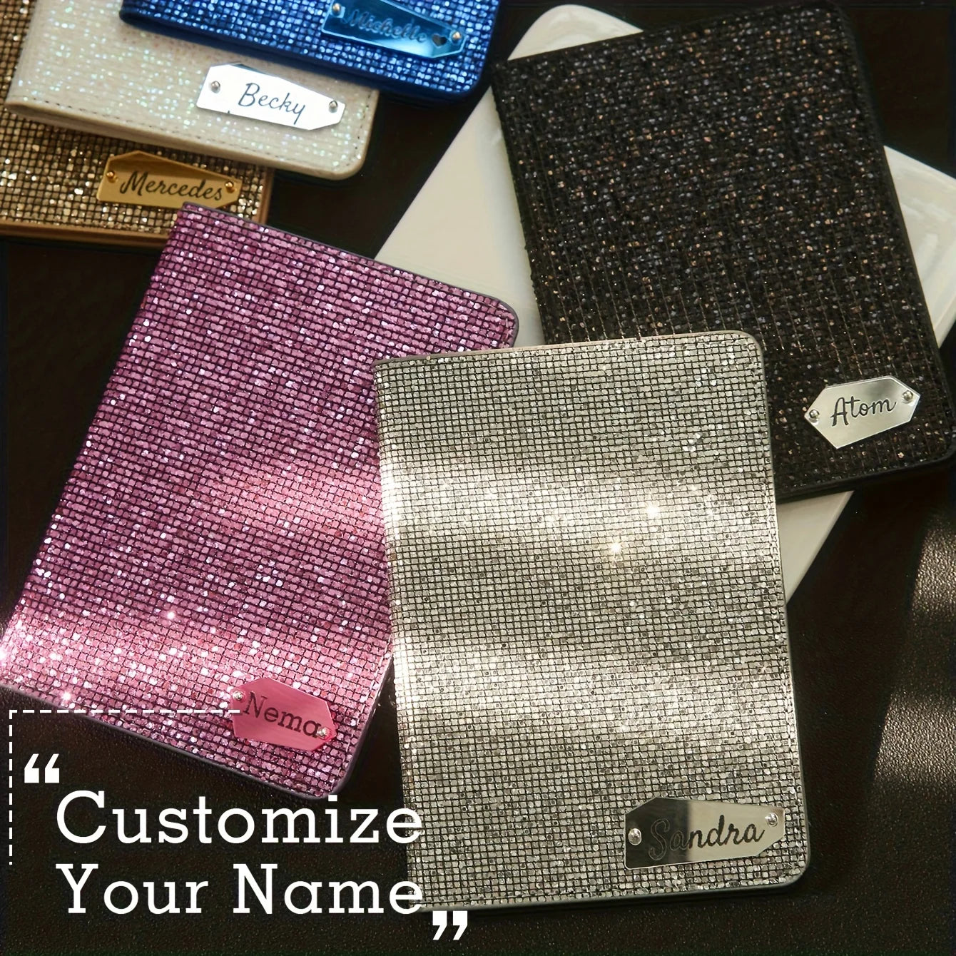 Personalized Name Passport Holder with Disco Ball Sequins Custom Unique Passport Holder with Shiny Mirror Name Tag Travel Gift