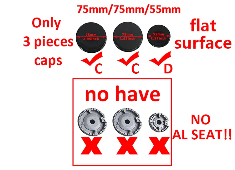 ABBCD 3MM Heavy Durable 130/100/100/75/55mm 5pc a Set Stove Cap Burners Without AL Seat