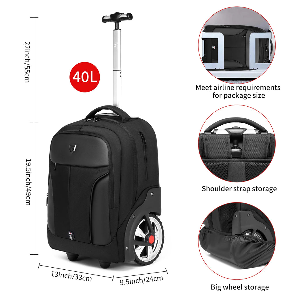 Rolling Luggage Backpack With Wheels Travel Suitcases Trolley Bags Multifinonal Laptop Carry on Backpack for Business Travel