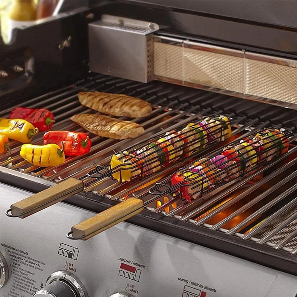 Practical Barbecue Grill Non-Stick Grill Basket with Handle BBQ Roast Rack for Home Outdoor Picnic Camping Accessories