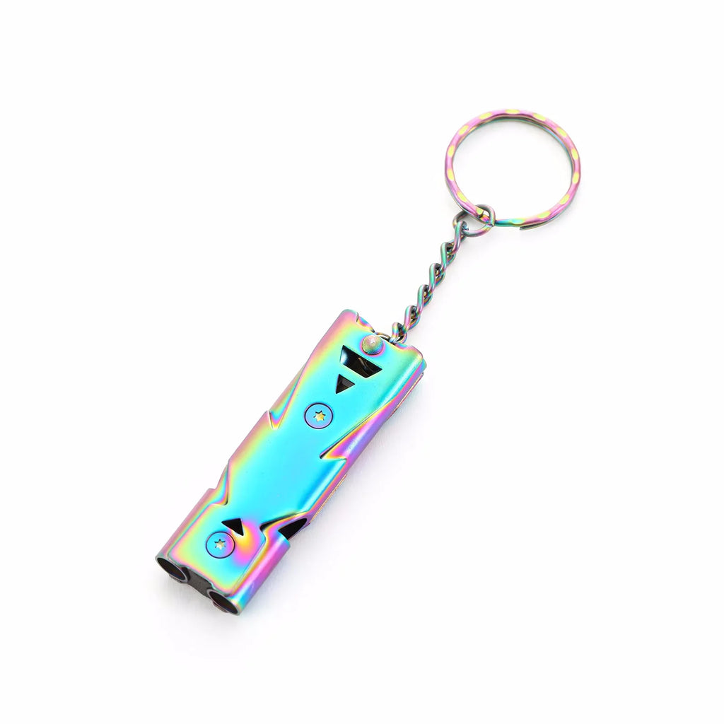 High Decibel Whistle Keychain Stainless Steel Double Pipe Camping Hiking Emergency Survival Whistle Portable Outdoors Tools