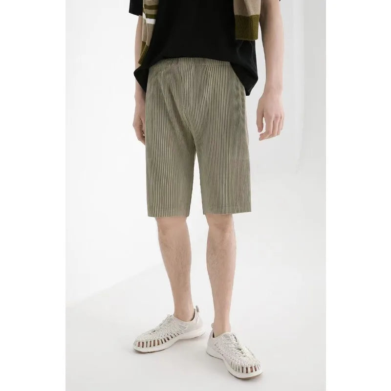 Miyake Pleated Shorts Set 2026 Summer New Sleeveless T-Shirt + Five-Point Pants Loose Versatile Youth Personality Simple Casual