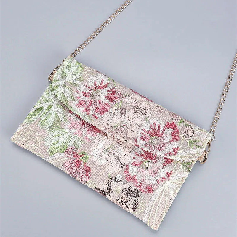XMESSUN New Sequined Embroidery Envelope Clutch Bags for Women,Fashion Design Europe and America Casual Shoulder Bag Pouch Bag