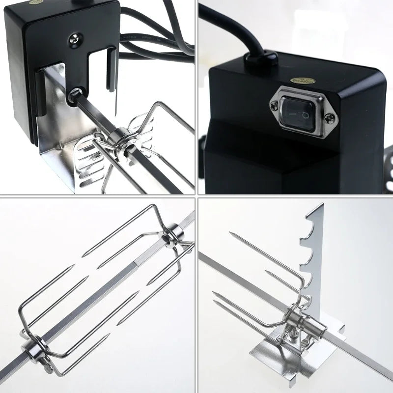 Universal Automatic Grill Rotisserie with 4W Electric Motor BBQ Bracket Roaster Spit Rod Fork Complete Holders Tool