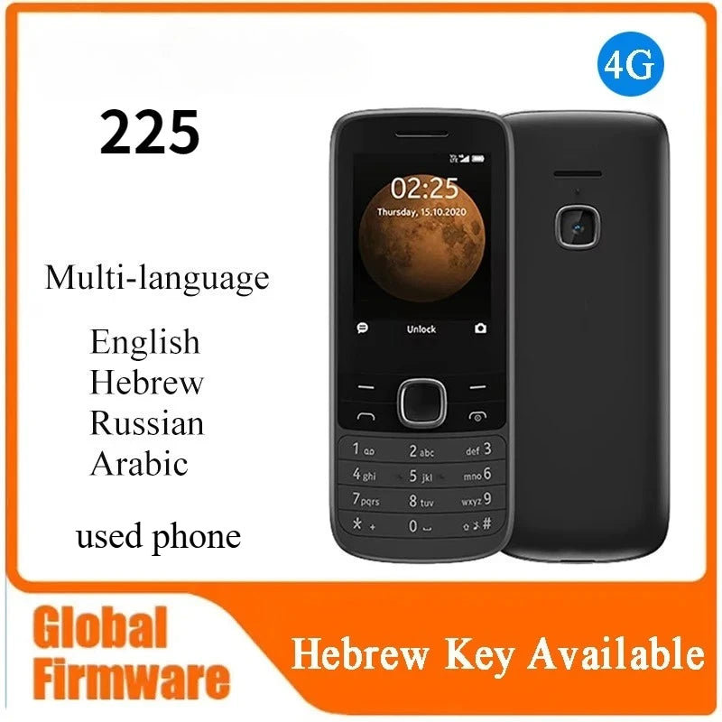 Finland Made Unlocked 225 4G Mobile Phone 2.4' Dual SIM 1150mAh 3.5mm Jacks Long Standby Hebrew Key Available Used Phone