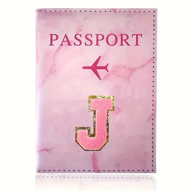 Pink PU Leather Passport Holder with Embroidery Label, Ticket & ID Credit Card Holder Cover, Travel Accessories