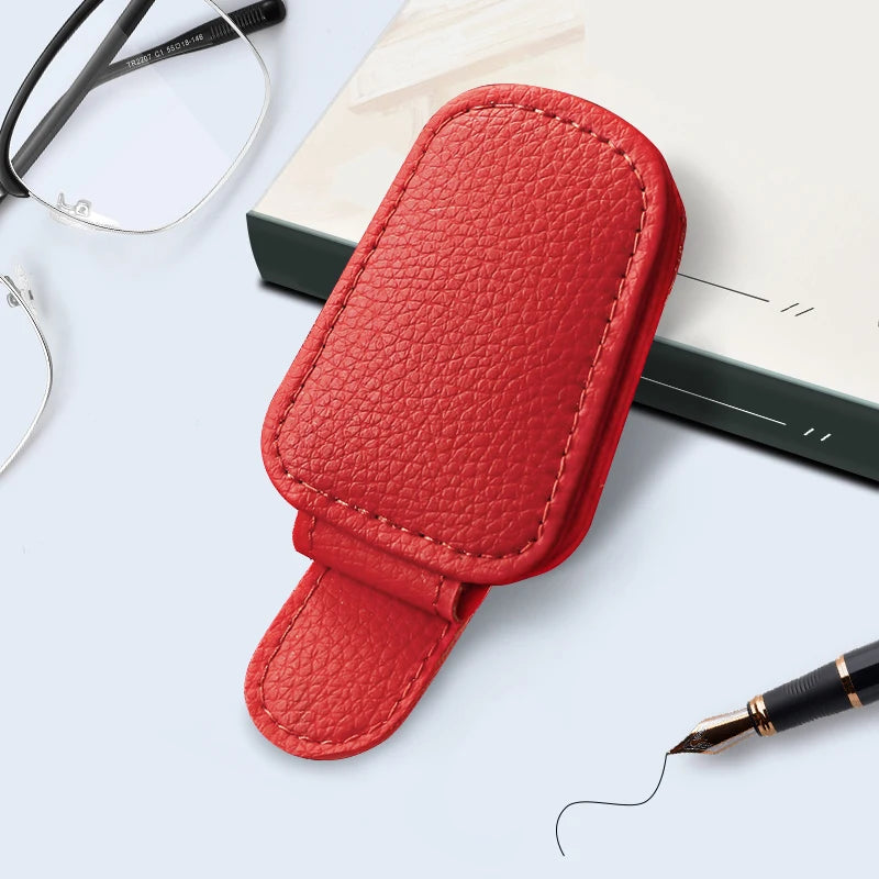 JFBONIN Leather Magnetic Sunglasses Holder Car Sunshade Accessory with Ticket Clip Functional Sunshades Car Accessory