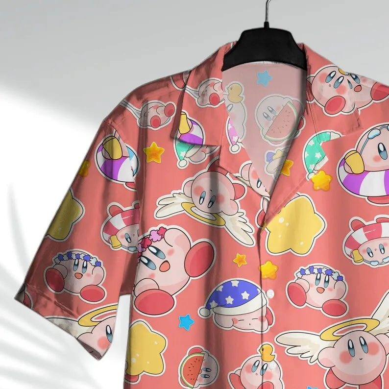 Summer Hot Selling Pink Ball Men Women Hawaiian Shirt Beach Shorts Two-piece Set Cute Home Anime Pajamas T-shirt Shorts Set Gift