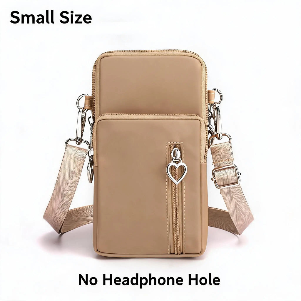 Waterproof Nylon Mini Crossbody Phone Bag for Women Heart Metal Zipper Multi Compartment Shoulder Arm Bag Phone Purse Wallet