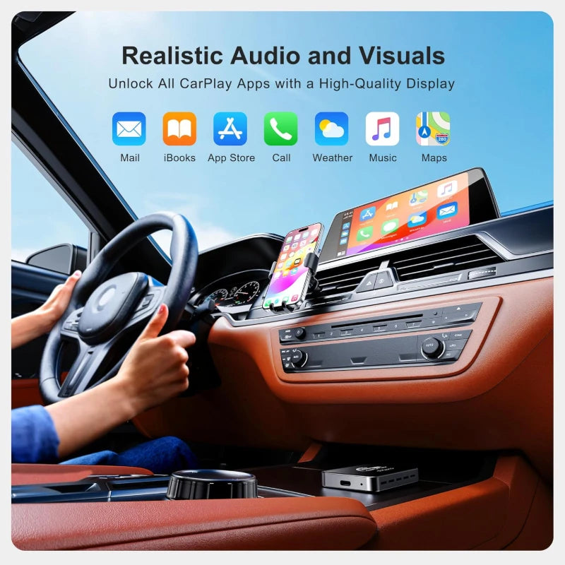 The 3-in-1 Magic Media Box supports streaming from Netflix and TikTok. It comes with a wireless CarPlay adapter and a USB port, and is compatible with vehicles equipped with factory-installed wired Apple CarPlay and Android A