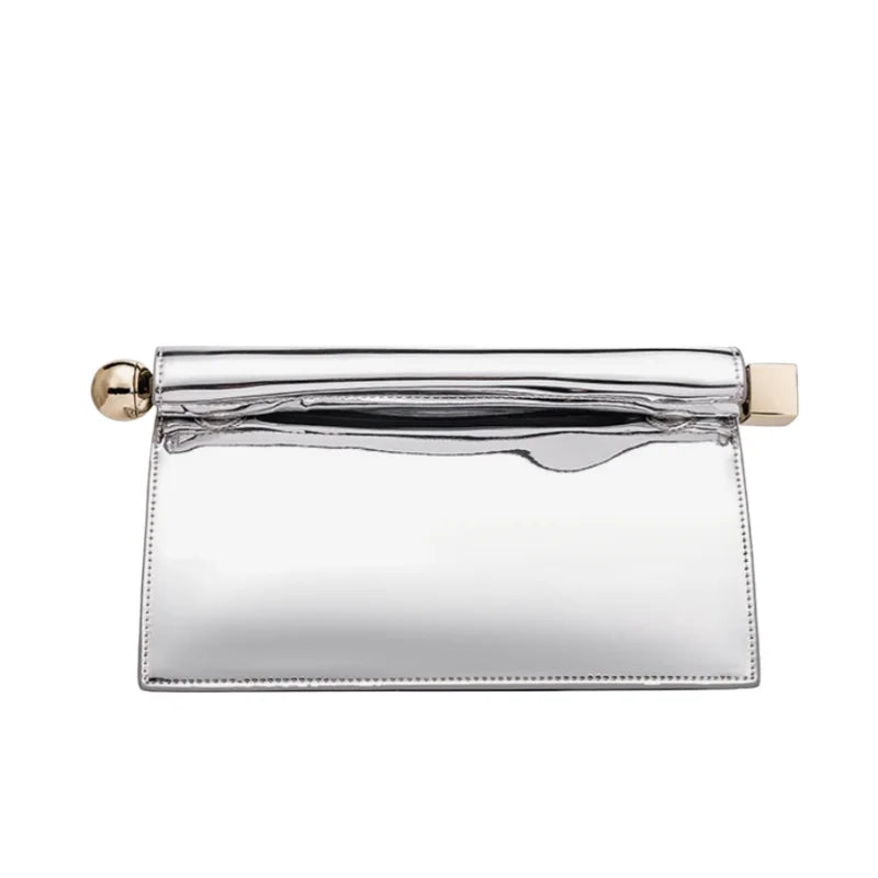 Large Silver Curled Edge Folding Handbag Fashion Premium Metalic Single Shoulder Crossbody Bag High Texture Leather Clutch Bag