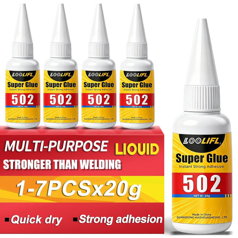 LOOLIFL 502 Super Glue Quick-drying Instant  Cyanoacrylate Adhesive Leather Rubber Glass Wood Metal Strong Bond Liquid Glue Tool
